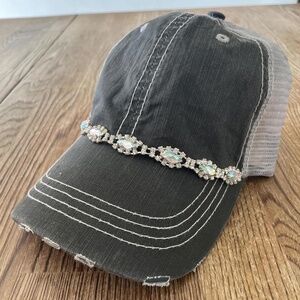 Womens Hats, Womans Bling Rhinestone Hat, Denim Trucker